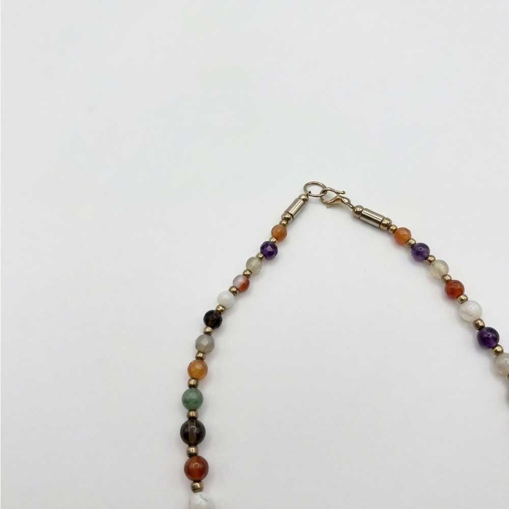 Vintage 70s Handmade Artisan Stone and glass Necklace Shepherd’s Hook Clasp - Picture 8 of 9